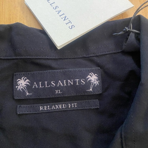 Allsaints Mens Black Underground London Button Down Short Sleeve Shirt NEW XL - Picture 2 of 16